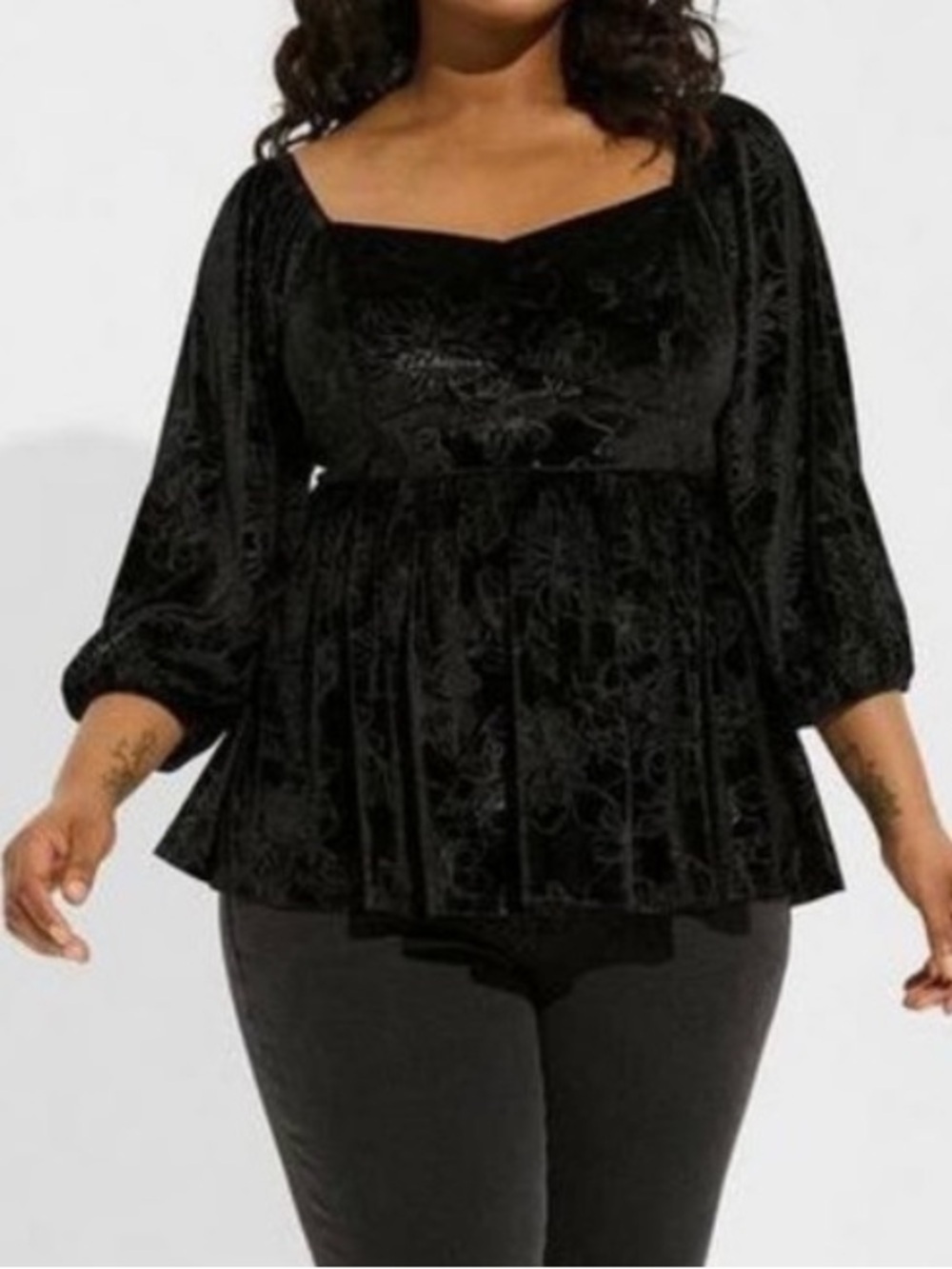 Torrid Black Velvet Corset Peplum Blouse Top Floral Embossed Size 1X